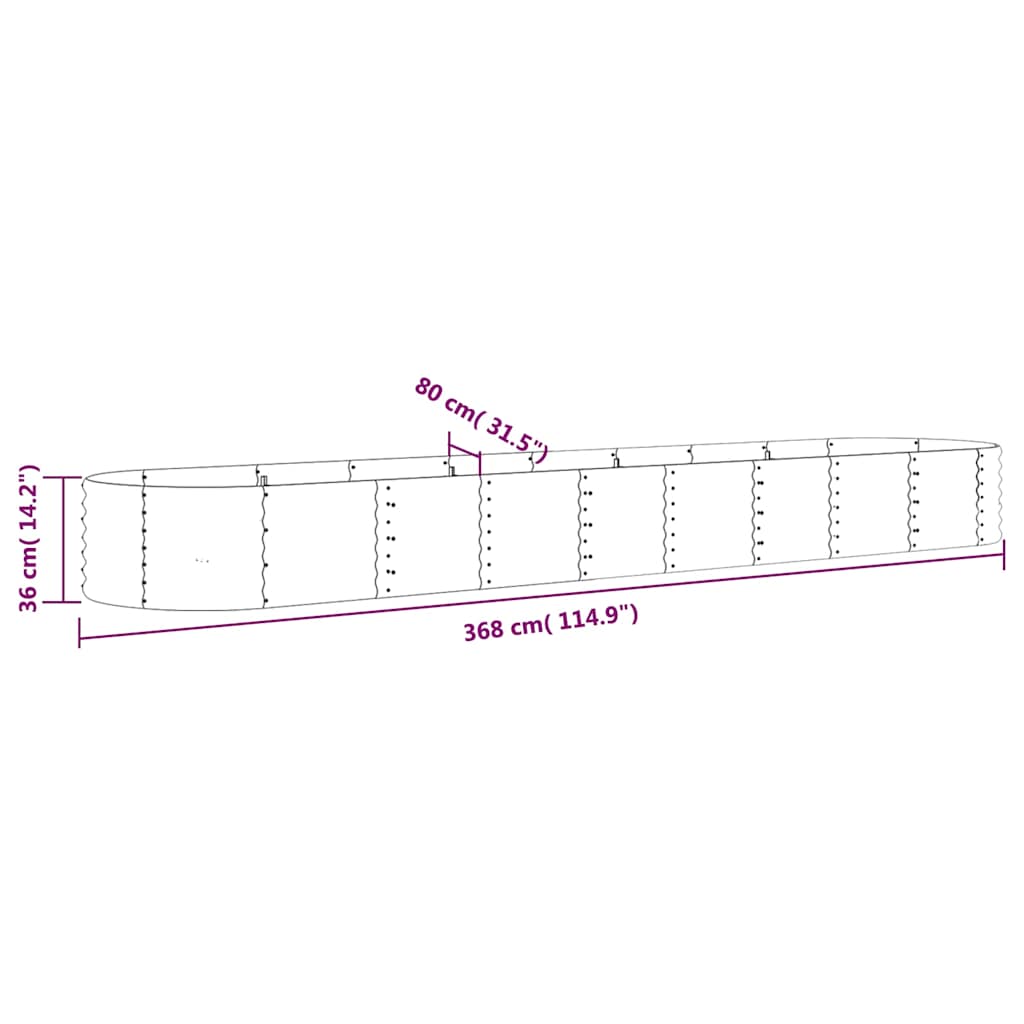 Garden Raised Bed Galvanised Steel 368x80x36 cm Grey