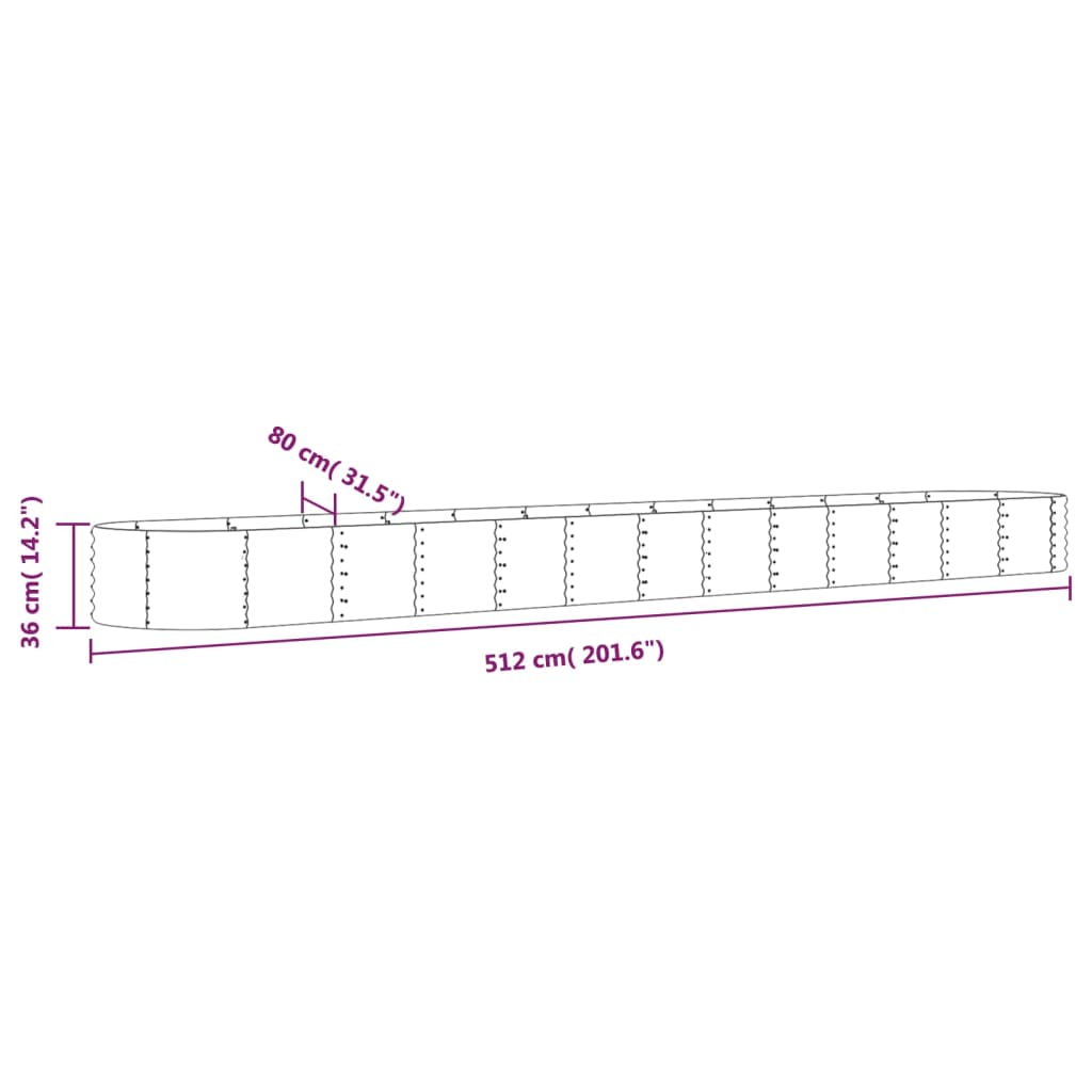 Garden Raised Bed Galvanised Steel 512x80x36 cm Silver
