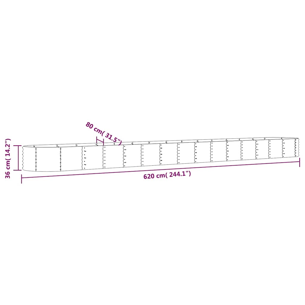 Garden Raised Bed Galvanised Steel 620x80x36 cm Green