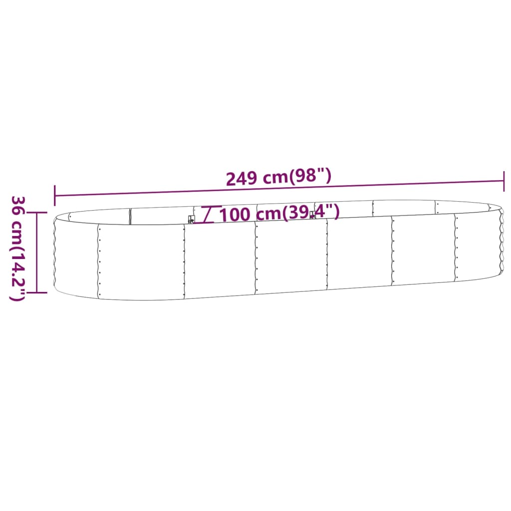Garden Raised Bed Galvanised Steel 249x100x36 cm Grey