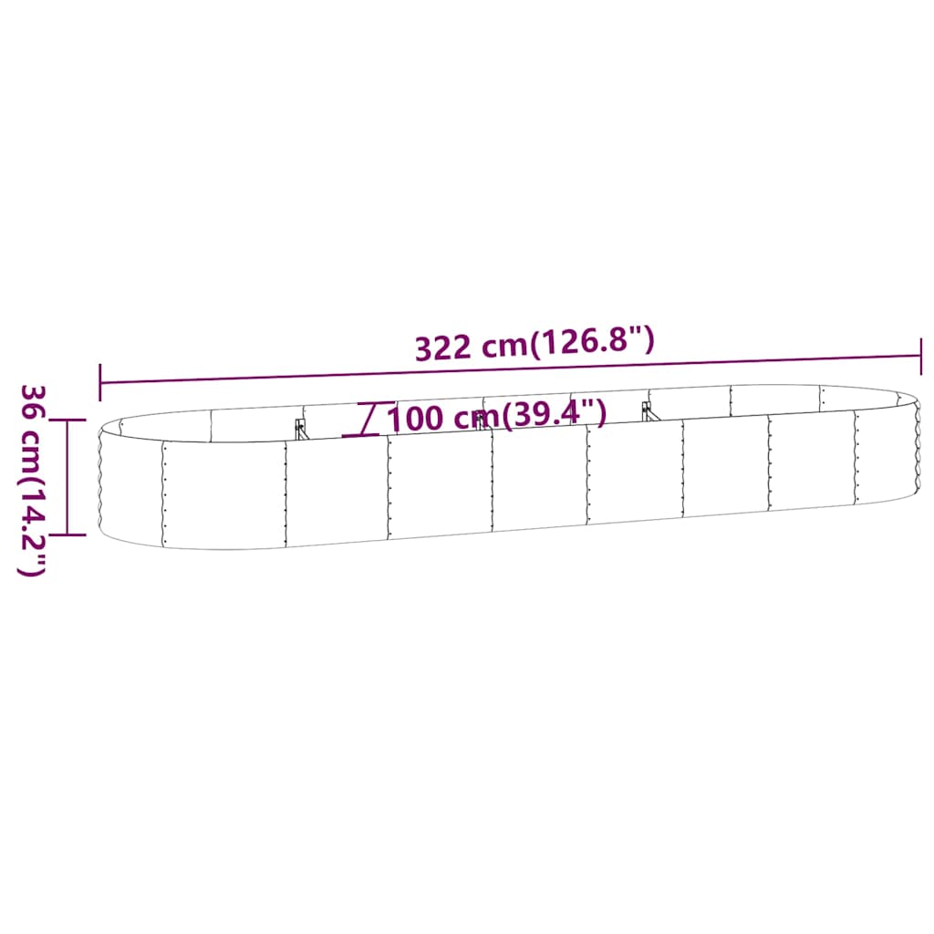Garden Raised Bed Galvanised Steel 322x100x36 cm Silver
