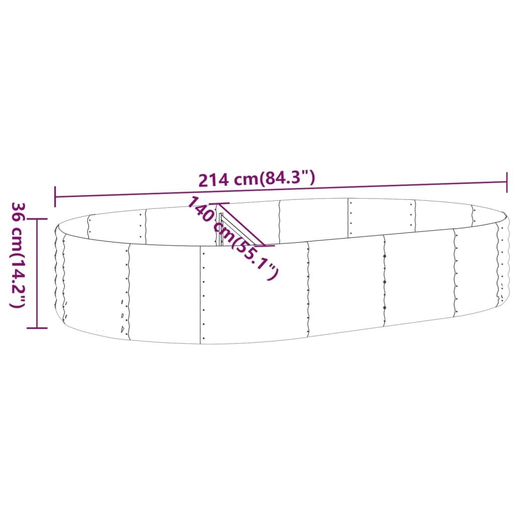 Garden Raised Bed Galvanised Steel 214x140x36 cm Grey