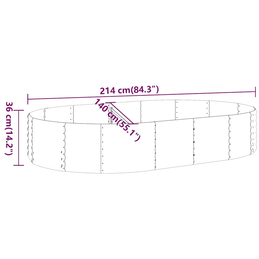Garden Raised Bed Galvanised Steel 214x140x36 cm Anthracite