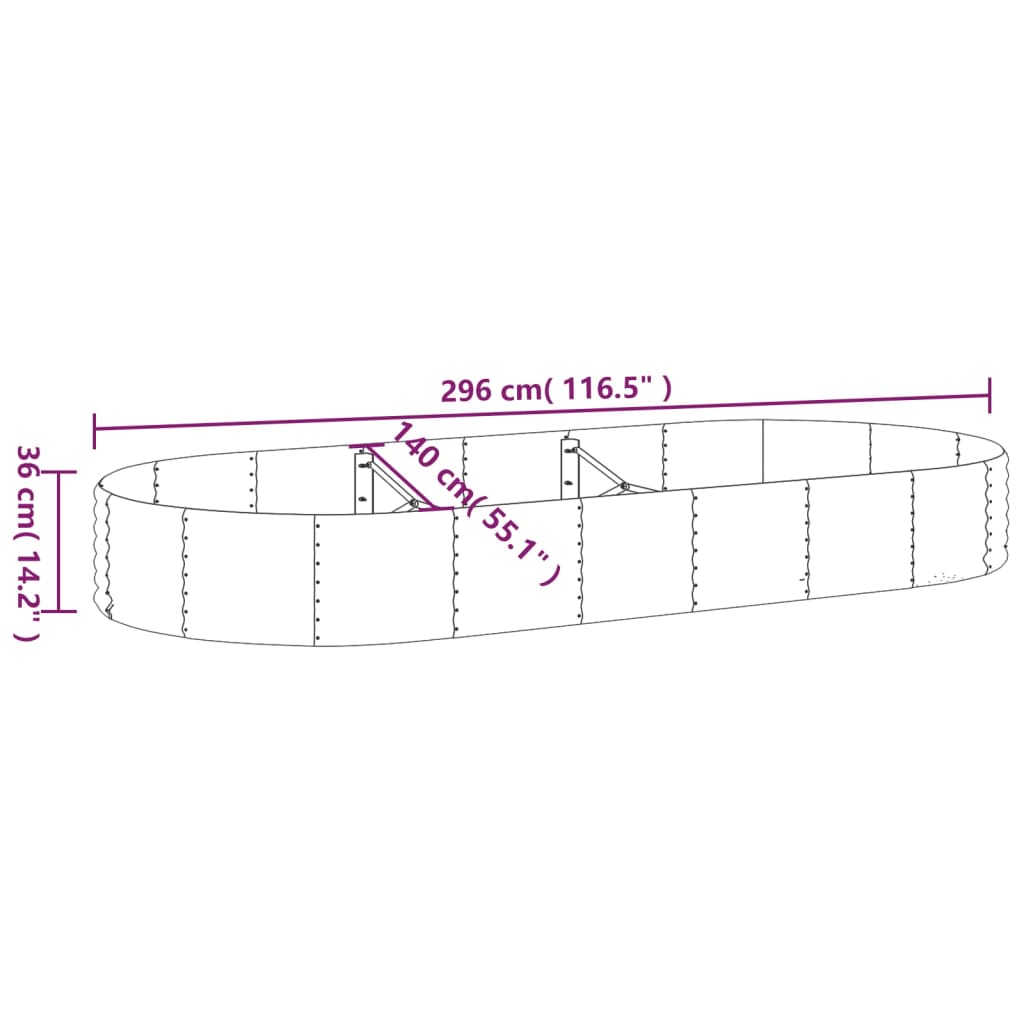 Garden Raised Bed Galvanised Steel 296x140x36 cm Grey