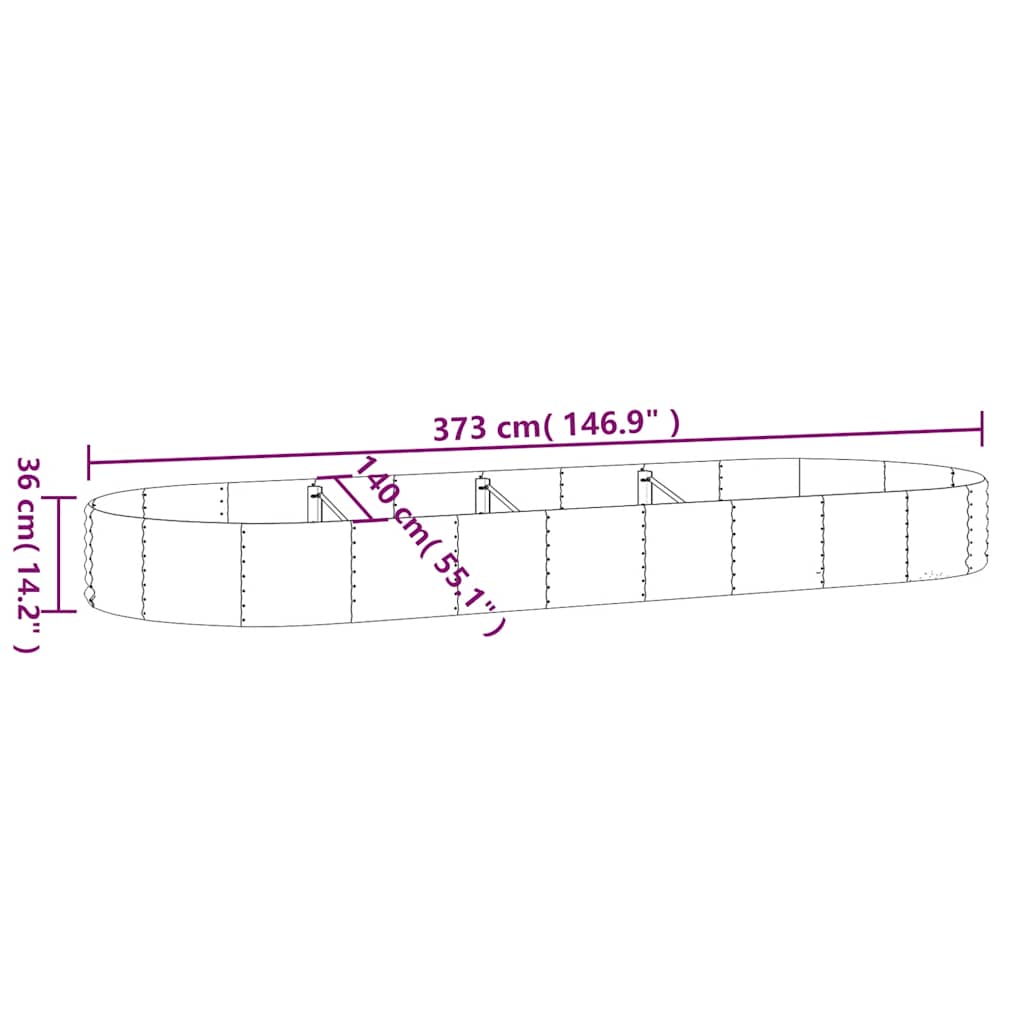 Garden Raised Bed Galvanised Steel 373x140x36 cm Silver