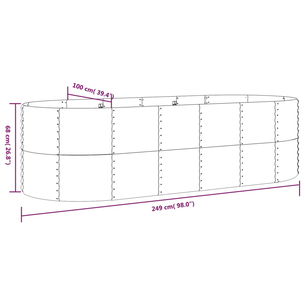 Garden Raised Bed Galvanised Steel 249x100x68 cm Brown