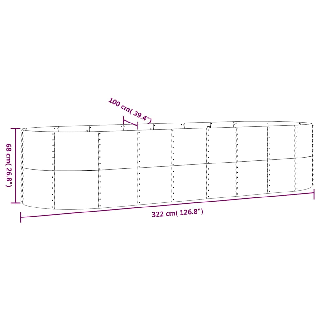 Garden Raised Bed Galvanised Steel 322x100x68 cm Grey