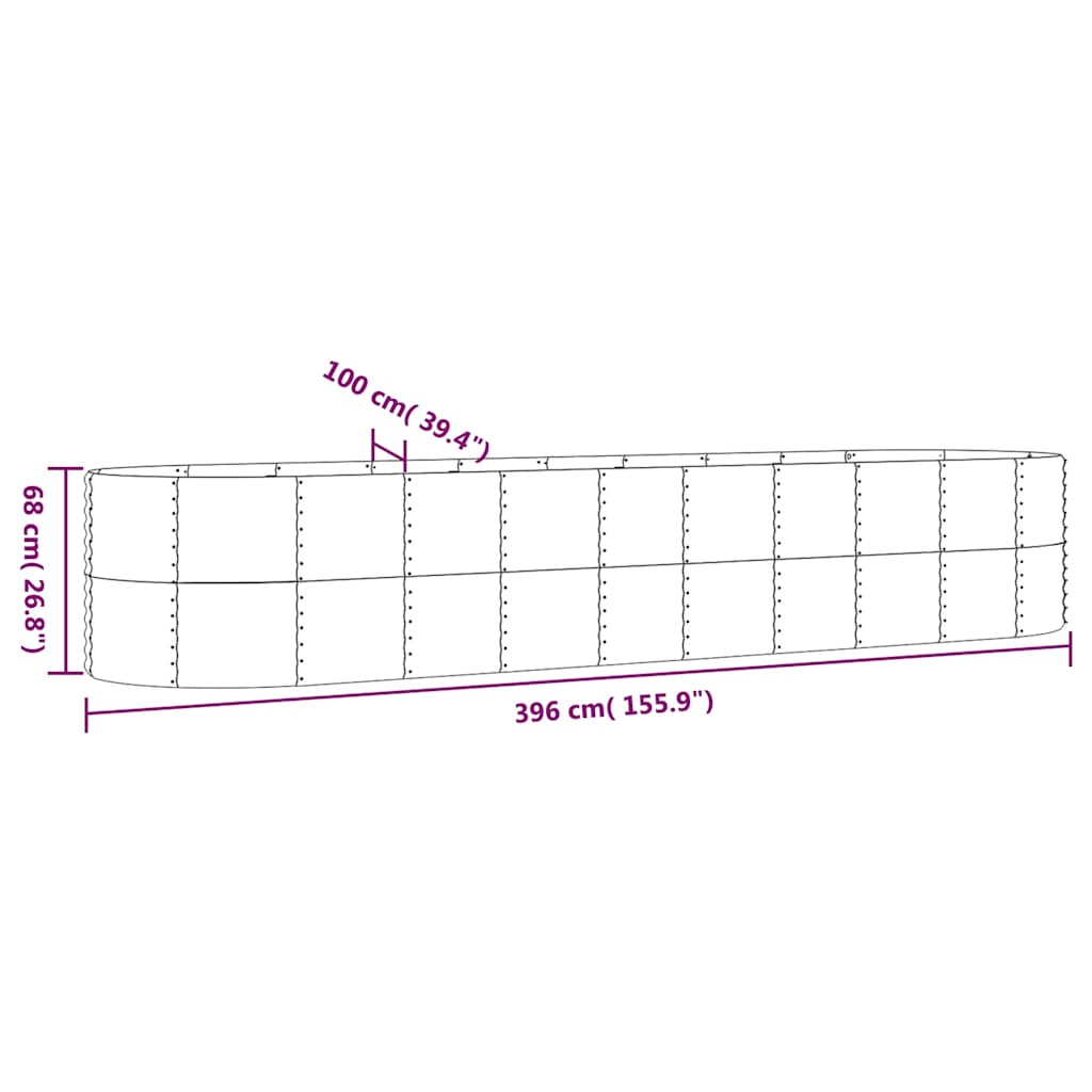 Garden Raised Bed | Anthracite | Powder-coated steel | 396x100x68 cm