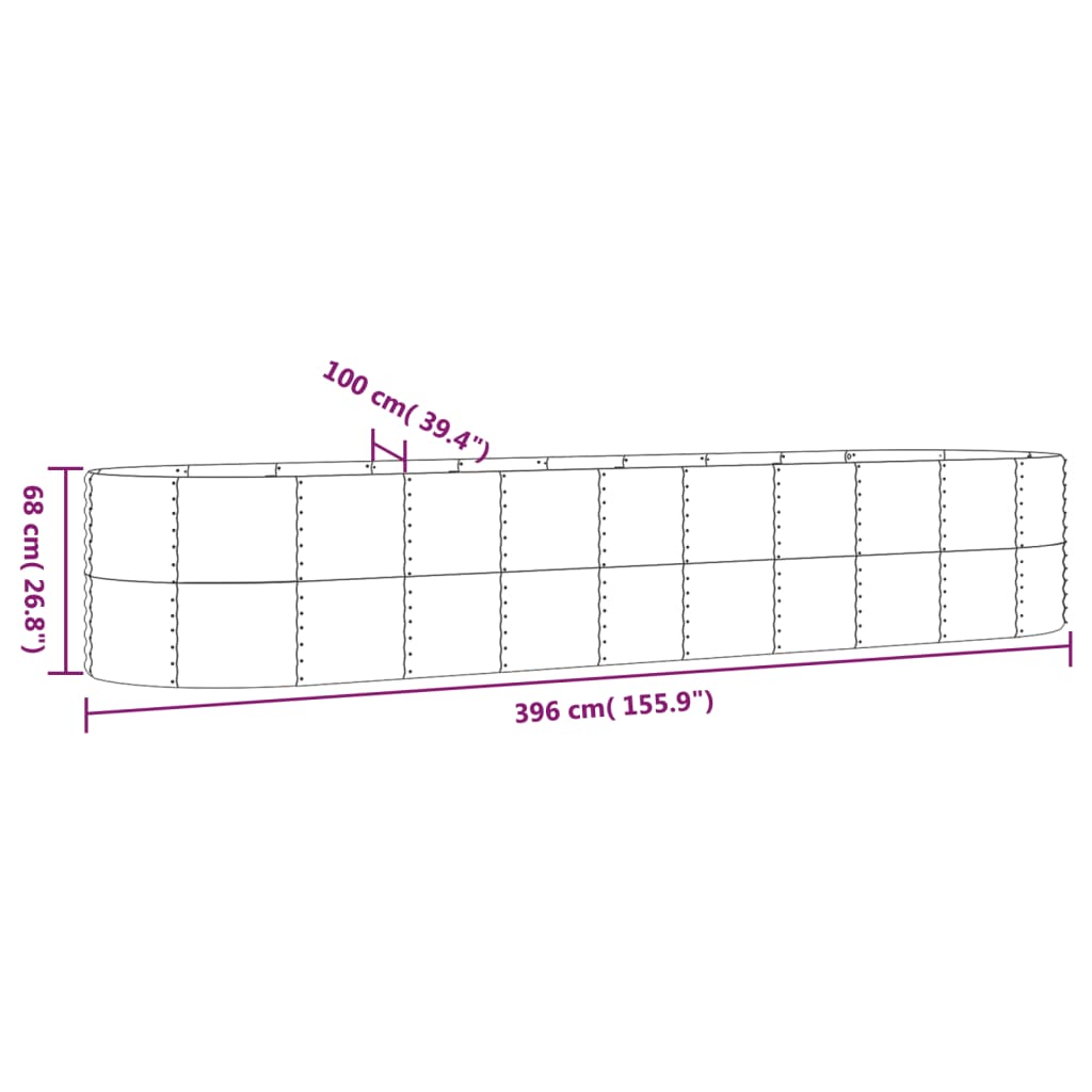 Garden Raised Bed Galvanised Steel 396x100x68 cm Silver
