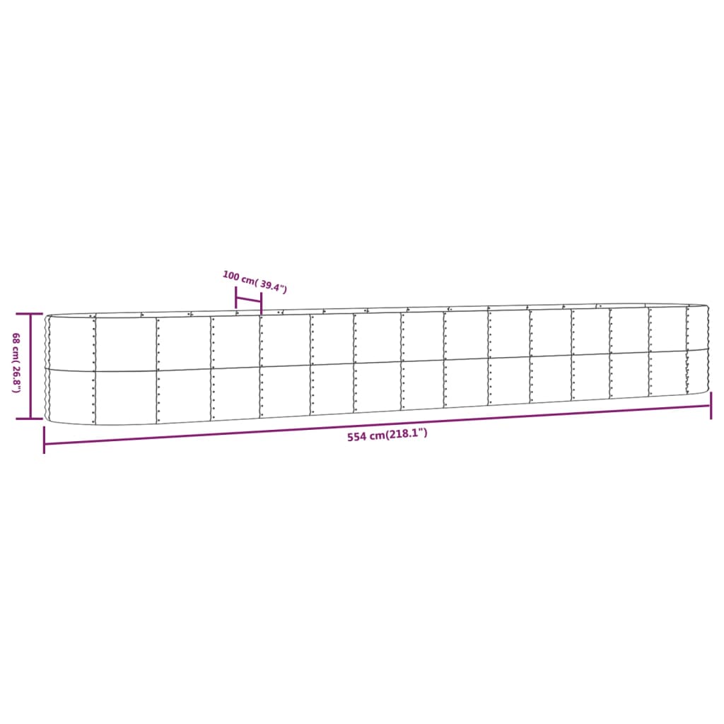 Garden Raised Bed Grey 554x100x68 cm Powder-coated Steel