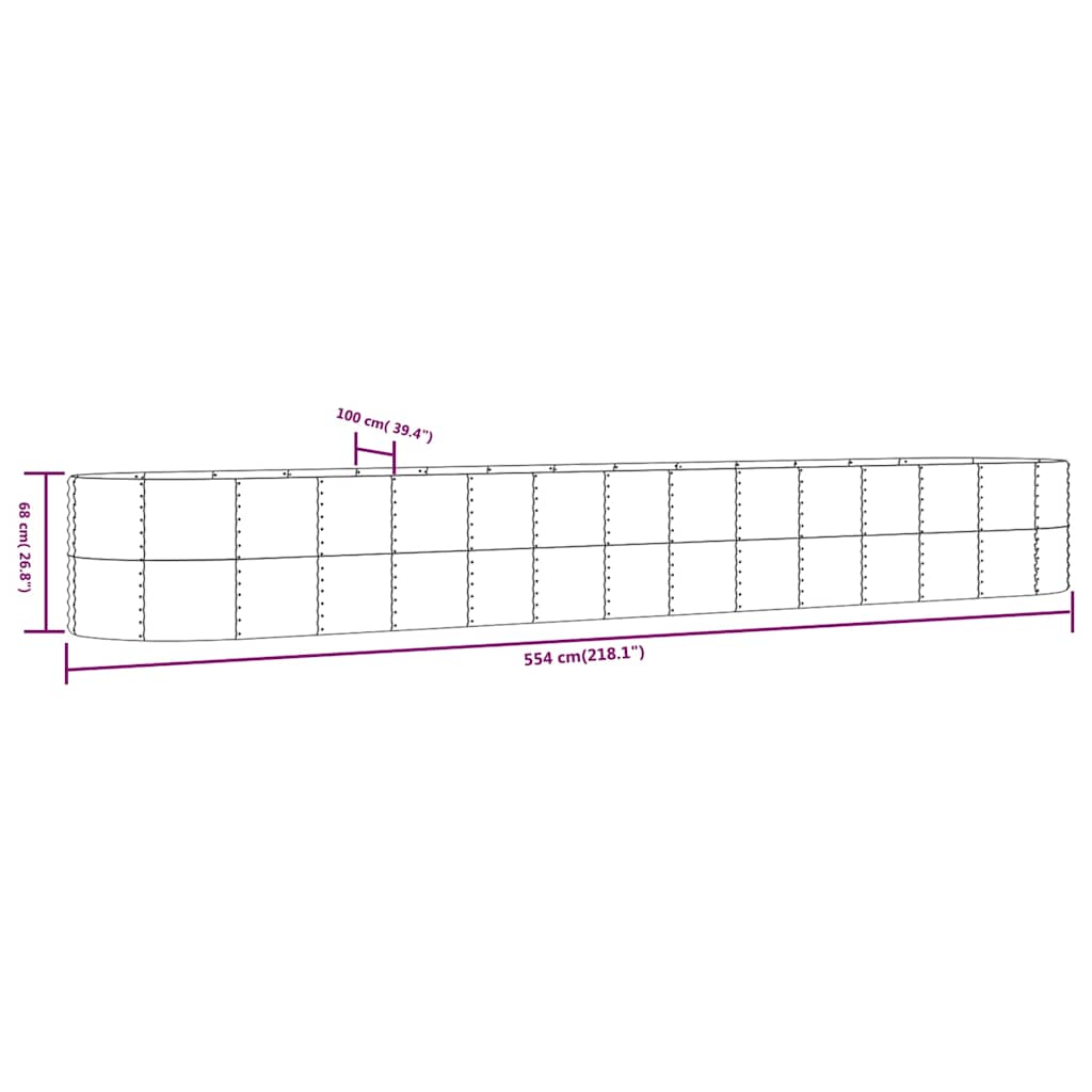 Garden Raised Bed Silver 554x100x68 cm Powder-coated Steel