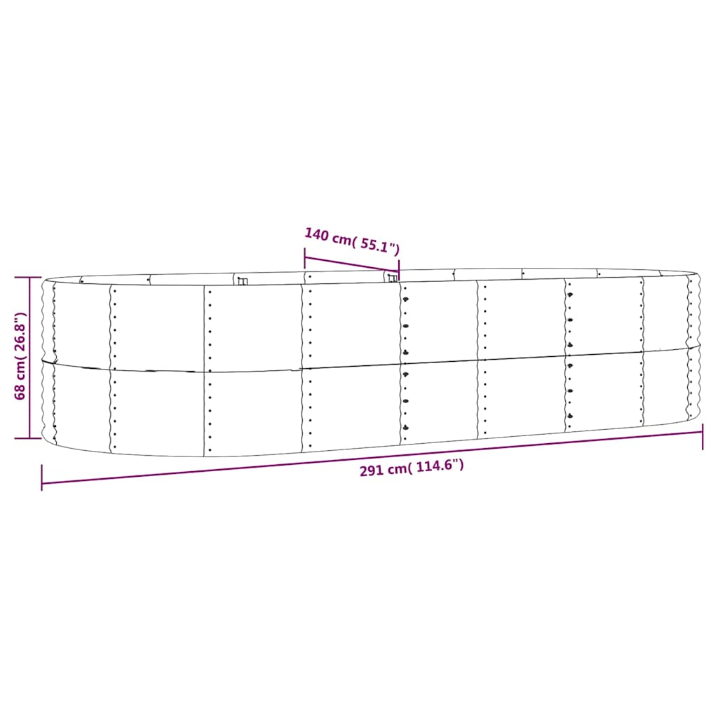 Garden Raised Bed Brown 291x140x68 cm Galvanised Steel