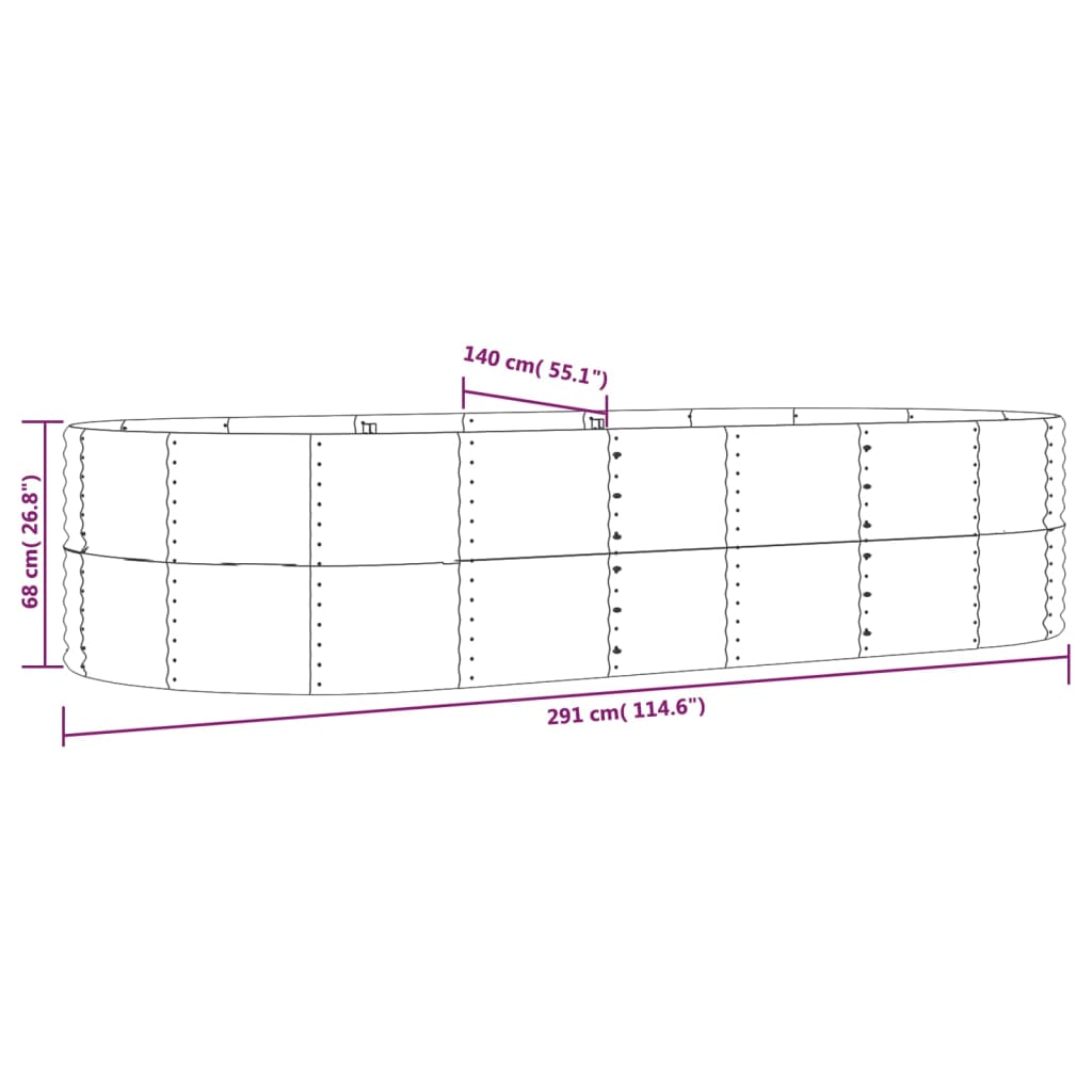 Garden Raised Bed Silver 291x140x68 cm Galvanised Steel