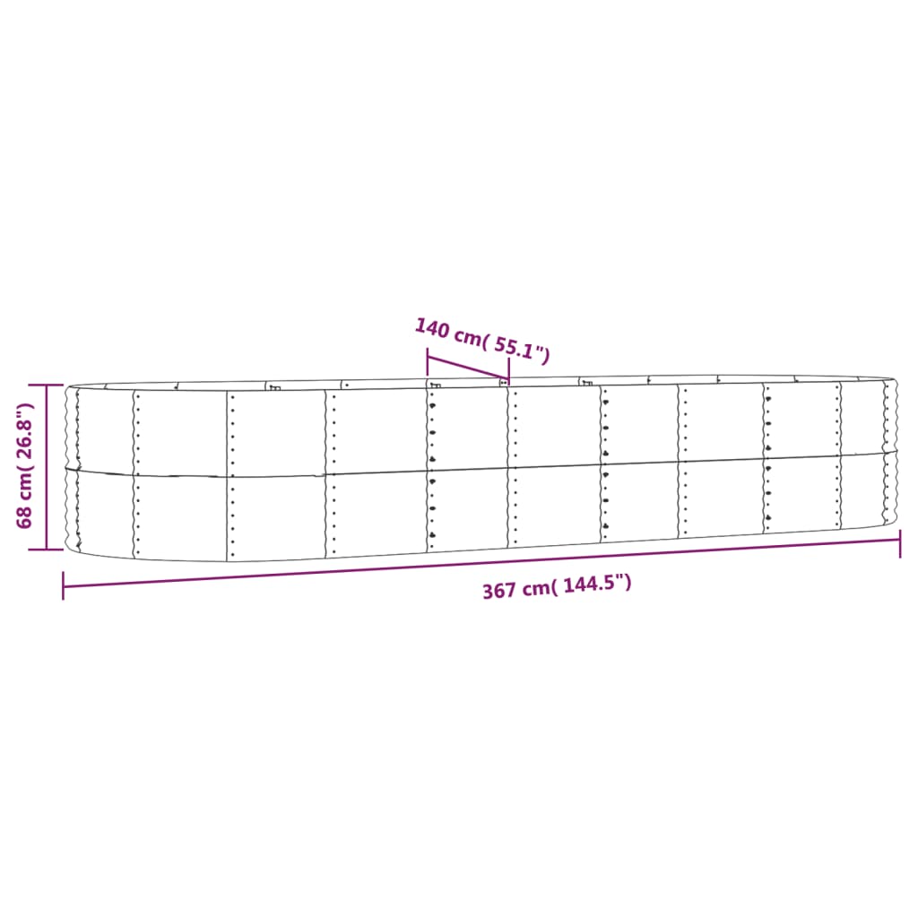 Garden Raised Bed Brown 367x140x68 cm Galvanised Steel