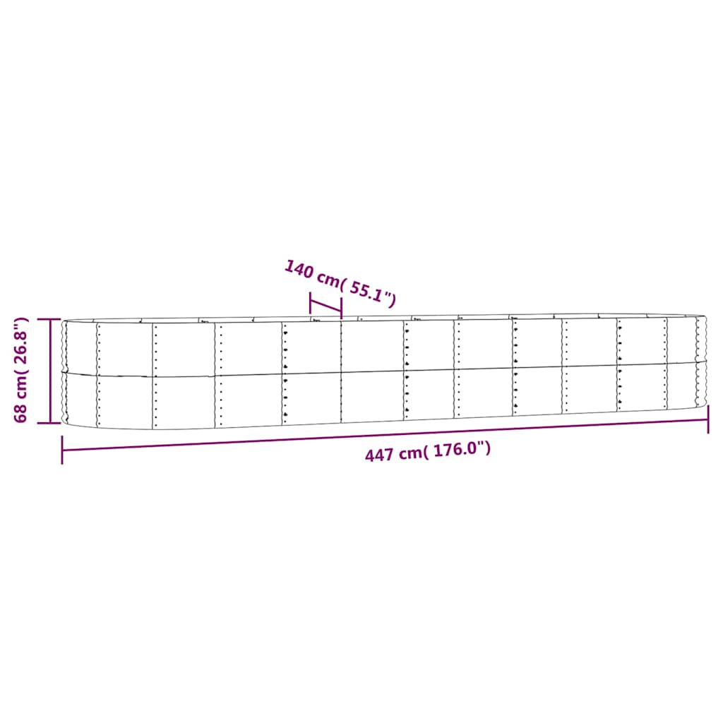 Garden Raised Bed Grey 447x140x68 cm Galvanised Steel