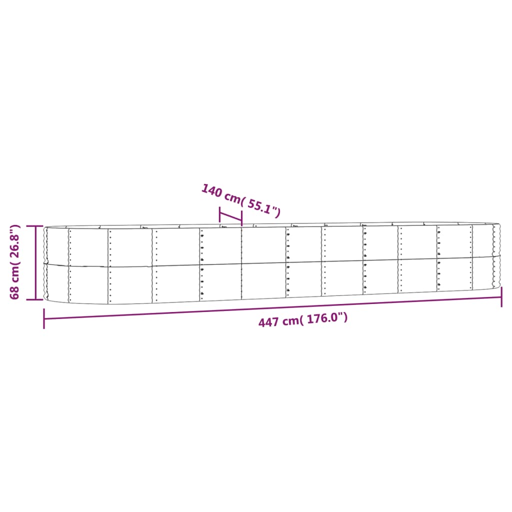 Garden Raised Bed Grey 447x140x68 cm Galvanised Steel