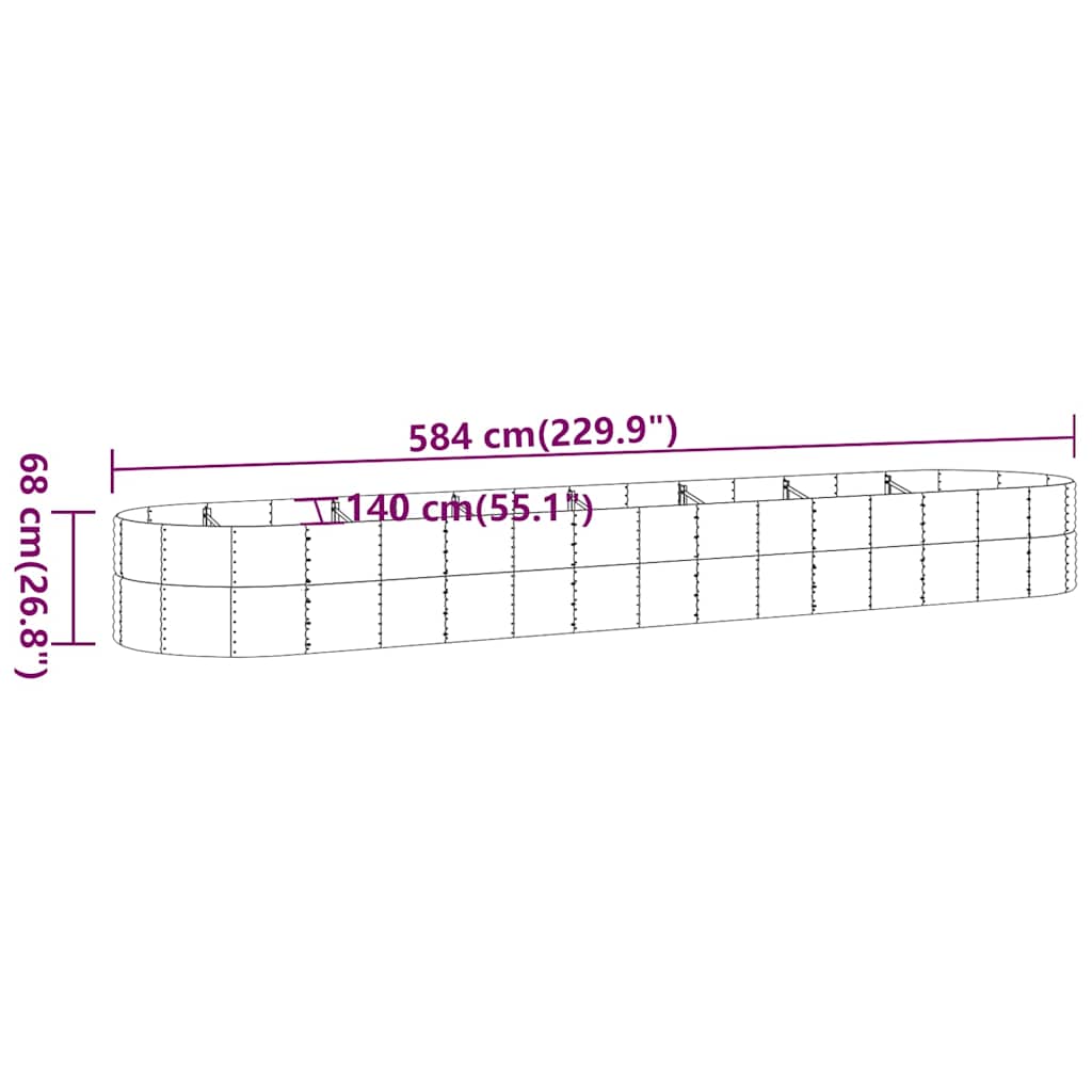 Garden Raised Bed Powder-coated Steel 584x140x68 cm Grey