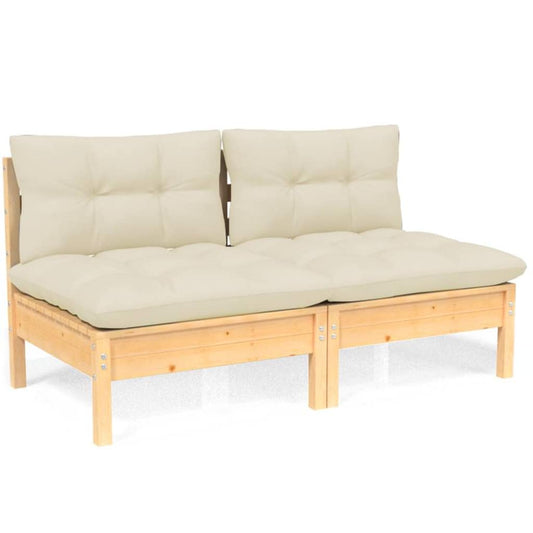 2-Seater Garden Sofa with Cream Cushions Solid Pinewood 2-Seater Garden Sofa with Cream Cushions Solid Pinewood