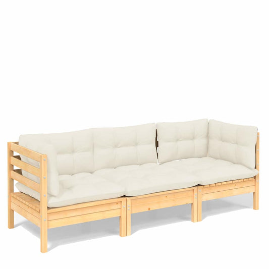 3-Seater Garden Sofa with Cream Cushions Solid Pinewood 3-Seater Garden Sofa with Cream Cushions Solid Pinewood