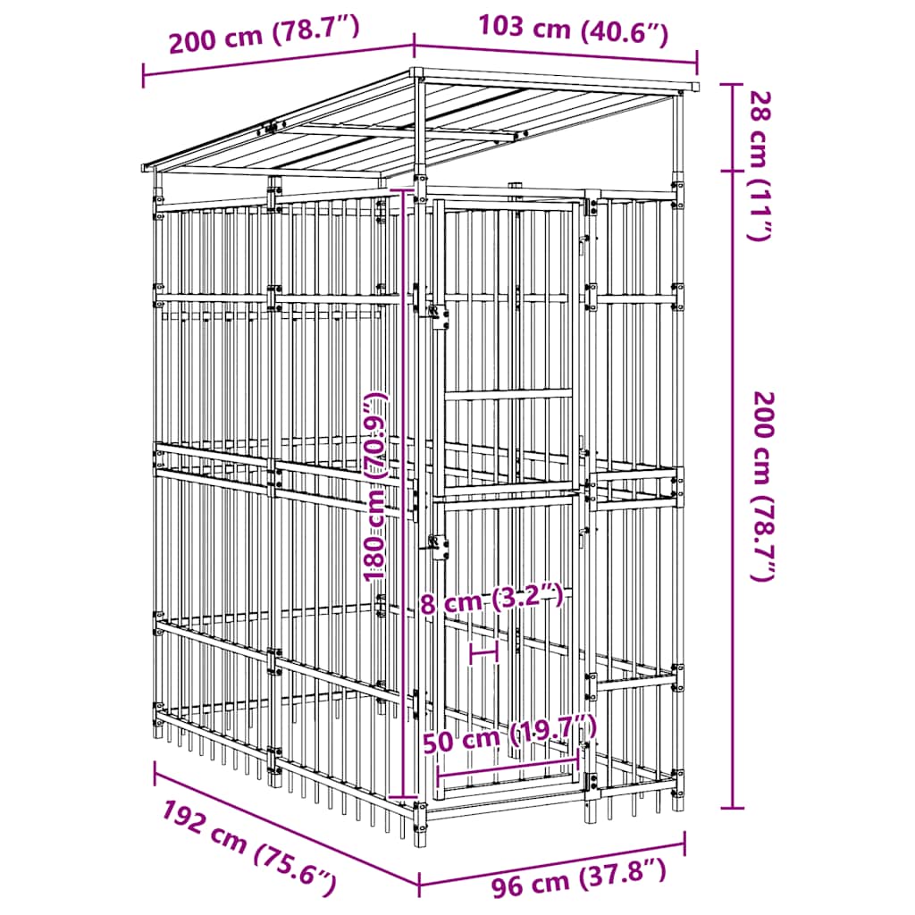 Outdoor Dog Kennel with Roof Steel 1.84 m²