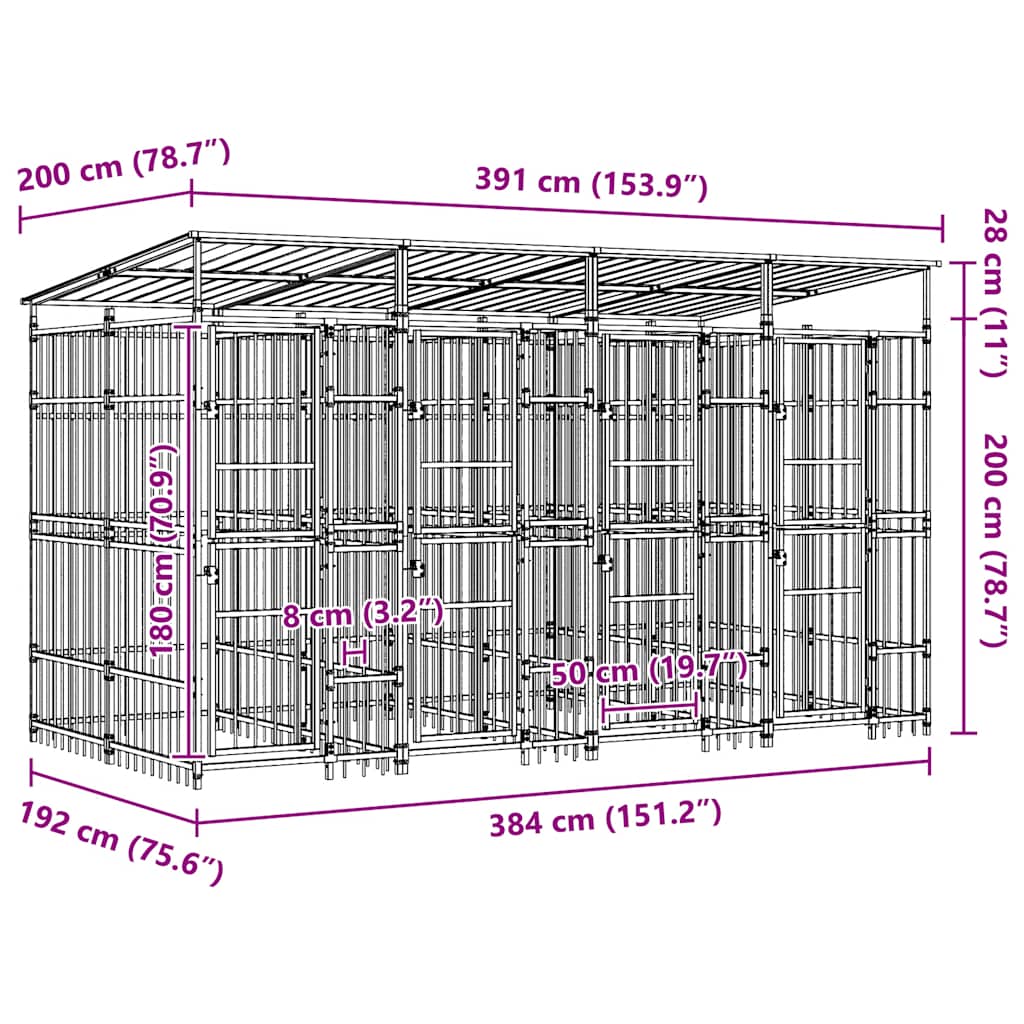 Outdoor Dog Kennel with Roof Steel 7.37 m²