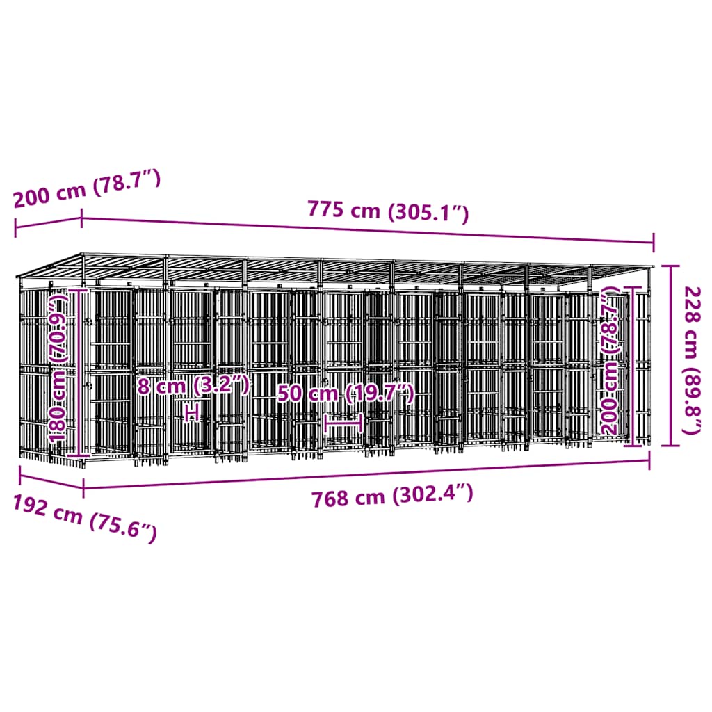Outdoor Dog Kennel with Roof Steel 14.75 m²