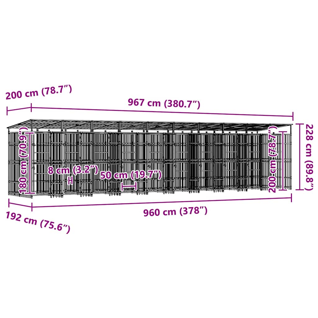 Outdoor Dog Kennel with Roof Steel 18.43 m²