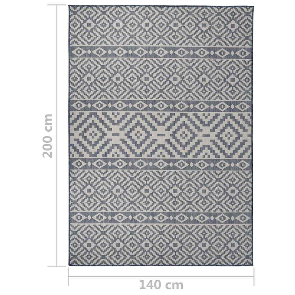 340838 vidaXL Outdoor Flatweave Rug 140x200 cm Blue Stripes