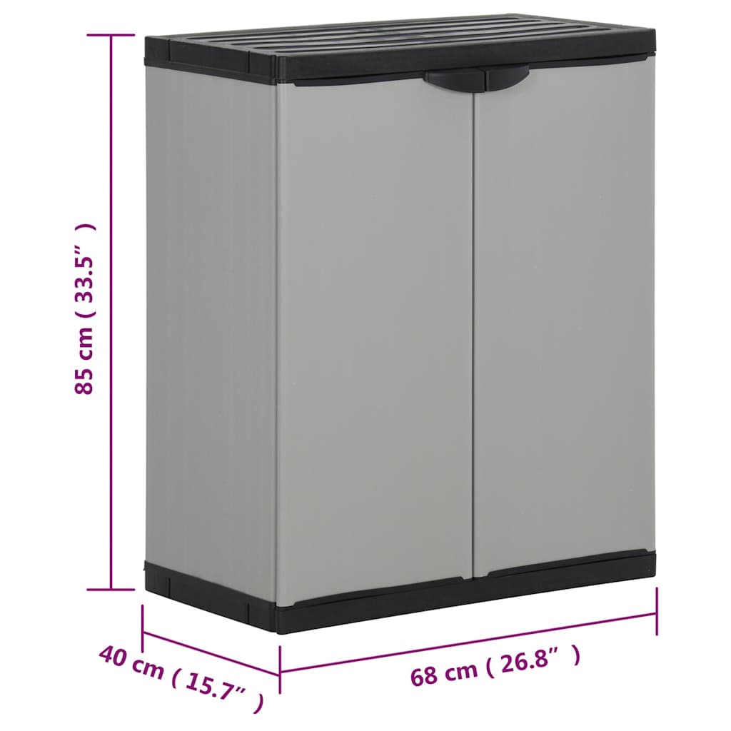 340987 vidaXL Garden Waste Cabinet Grey and Black 68x40x85 cm PP