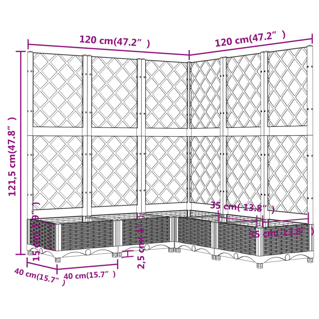 Garden Planter | Black | Polypropylene | 120 x 120 x 121.5 cm | Planters