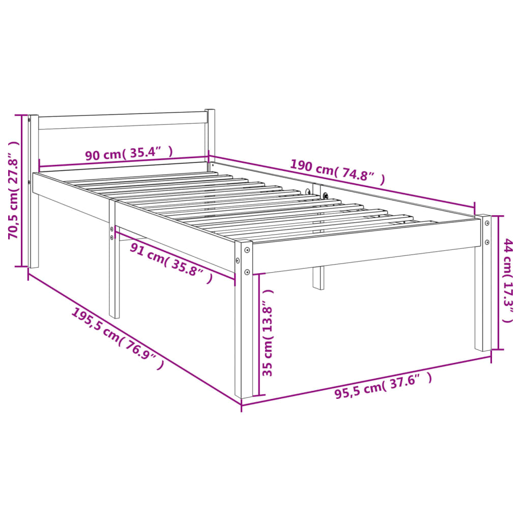 Senior Bed without Mattress White 90x190cm Single