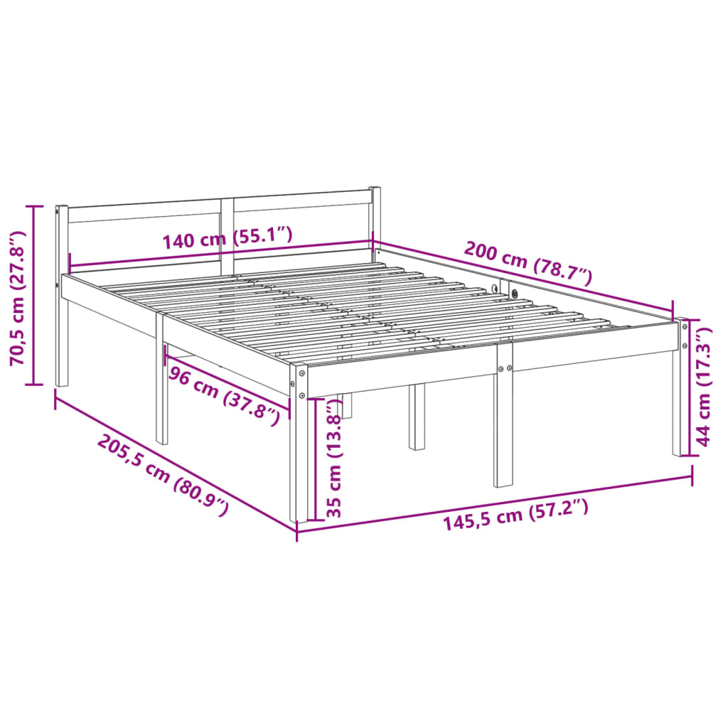 Senior Bed without Mattress 140x200cm Solid Wood Pine