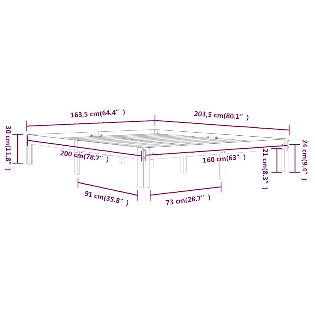 Bed Frame without Mattress White Solid Wood Pine 160x200cm