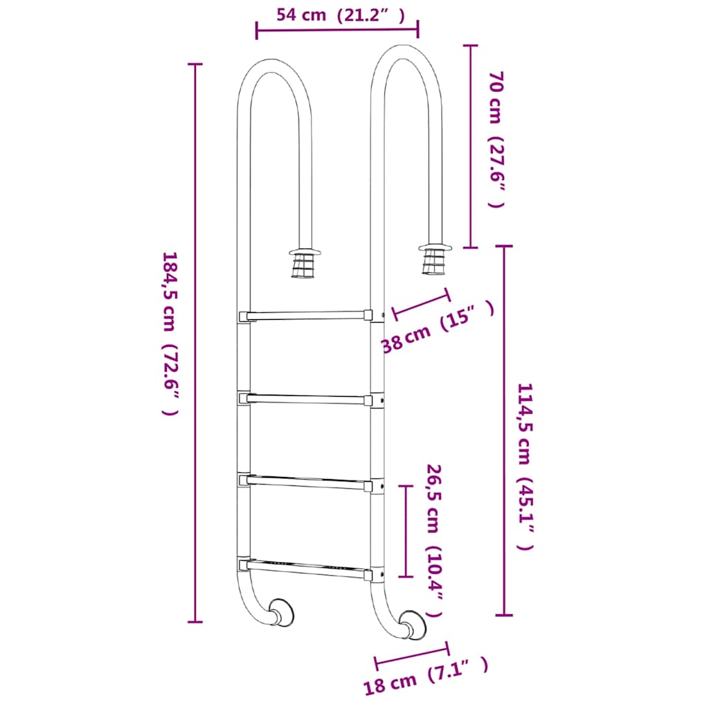 Pool Ladder 54x38x184,5 cm 304 Stainless Steel