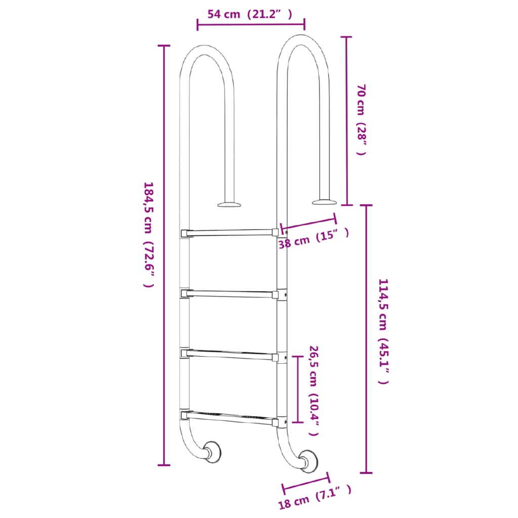 Pool Ladder 54x38x184,5 cm 304 Stainless Steel