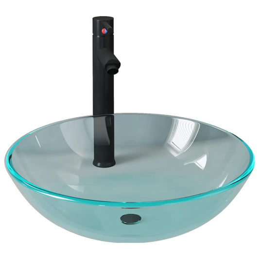 Bathroom Sink with Tap and Push Drain Clear Tempered Glass Bathroom Sink with Tap and Push Drain Clear Tempered Glass