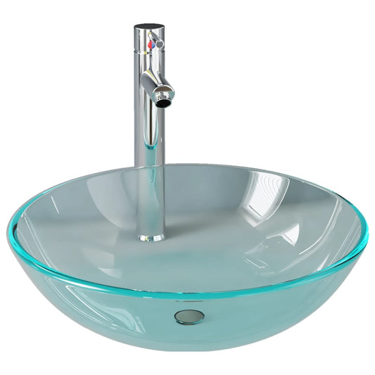 Bathroom Sink with Tap and Push Drain Clear Tempered Glass Bathroom Sink with Tap and Push Drain Clear Tempered Glass