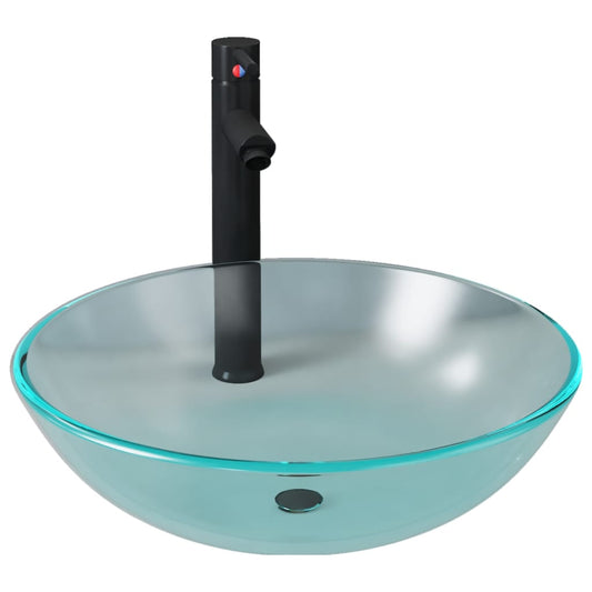 Bathroom Sink with Tap and Push Drain Frosted Tempered Glass Bathroom Sink with Tap and Push Drain Frosted Tempered Glass