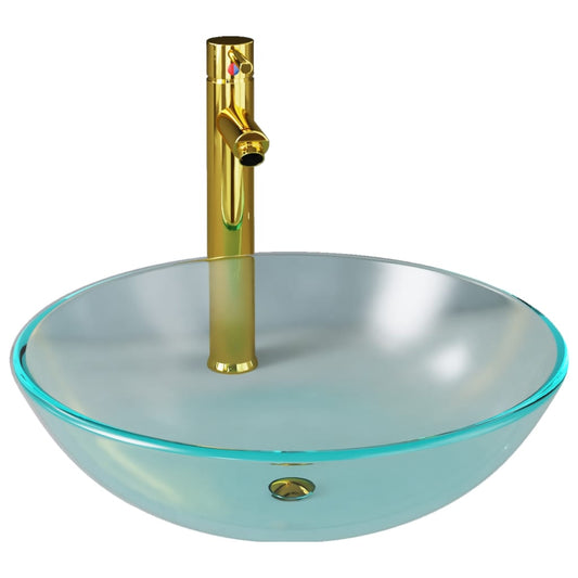 Bathroom Sink with Tap and Push Drain Frosted Tempered Glass Bathroom Sink with Tap and Push Drain Frosted Tempered Glass