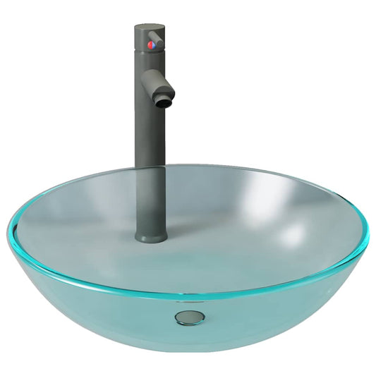 Bathroom Sink with Tap and Push Drain Frosted Tempered Glass Bathroom Sink with Tap and Push Drain Frosted Tempered Glass
