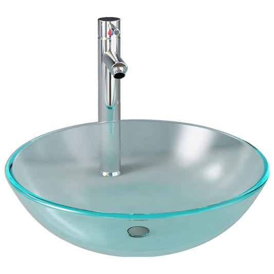 Bathroom Sink with Tap and Push Drain Frosted Tempered Glass Bathroom Sink with Tap and Push Drain Frosted Tempered Glass