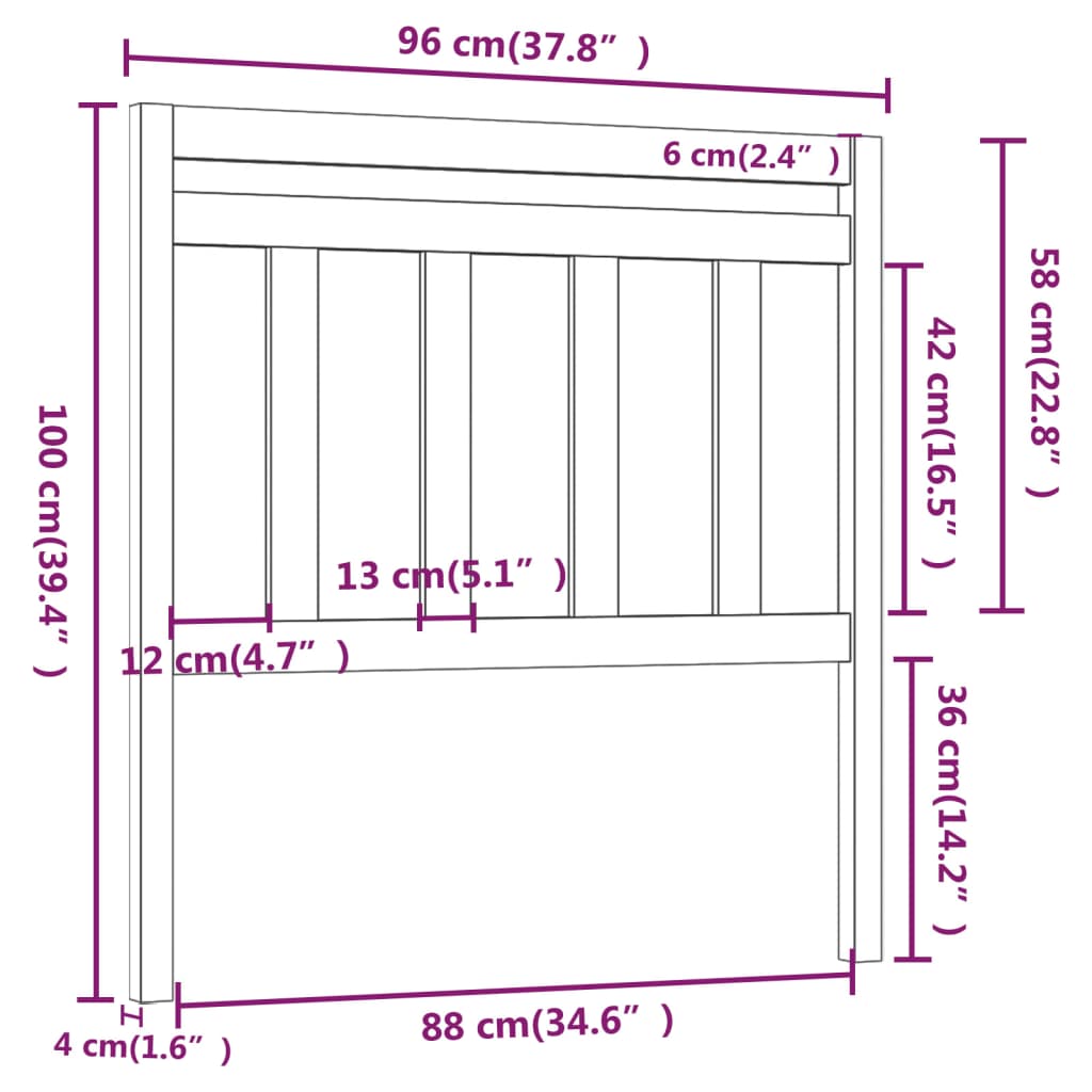 Bed Headboard Black 96x4x100 cm Solid Wood Pine