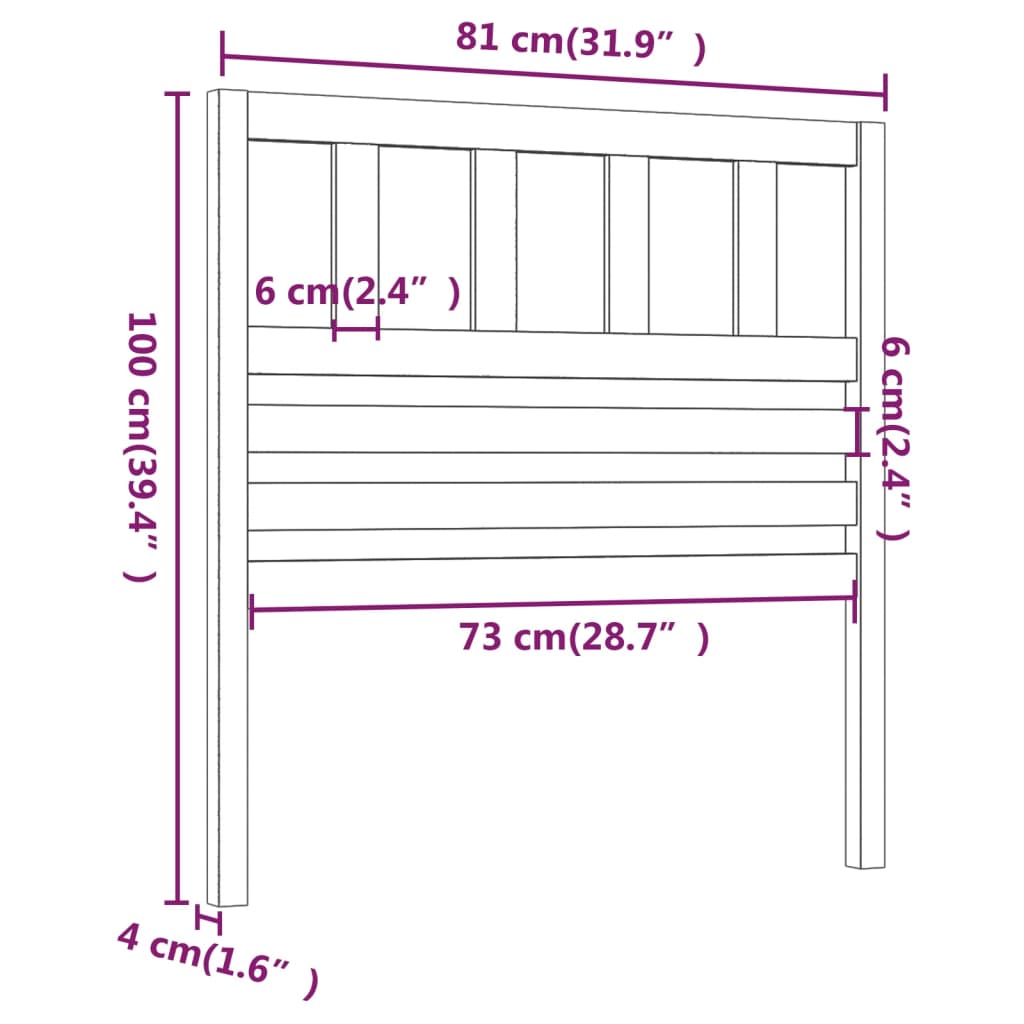 Bed Headboard | Black | Solid pine wood | Standard | Durable