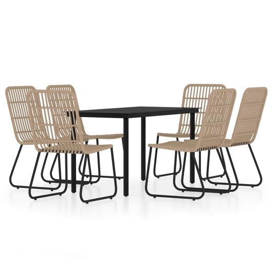 Dining Set | Oak and Black | PE Rattan, Powder-Coated Steel, Glass Dining Set | Oak and Black | PE Rattan, Powder-Coated Steel, Glass