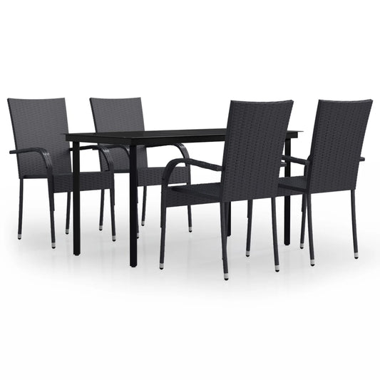 Garden Dining Set | Black | PE rattan, powder-coated steel, glass Garden Dining Set | Black | PE rattan, powder-coated steel, glass