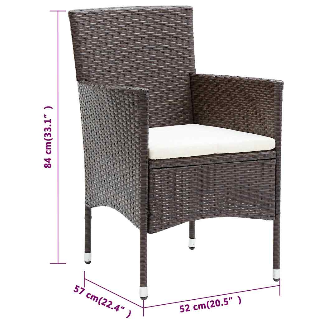 Garden Dining Chairs 2 pcs Poly Rattan Brown
