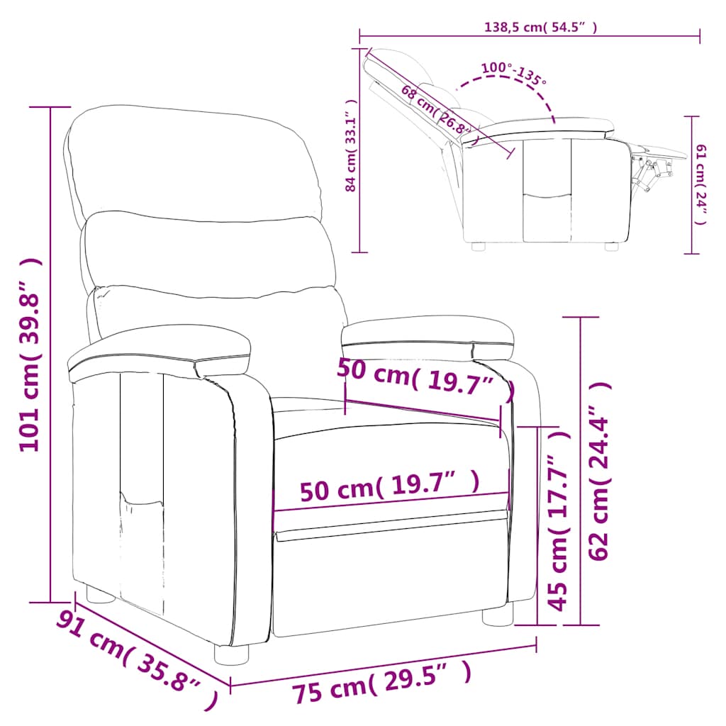 Recliner Chair Dark Brown Fabric