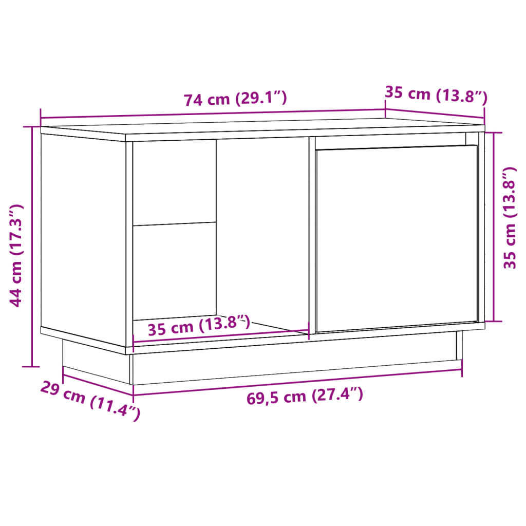 814334 vidaXL TV Cabinet 74x35x44 cm Solid Wood Pine
