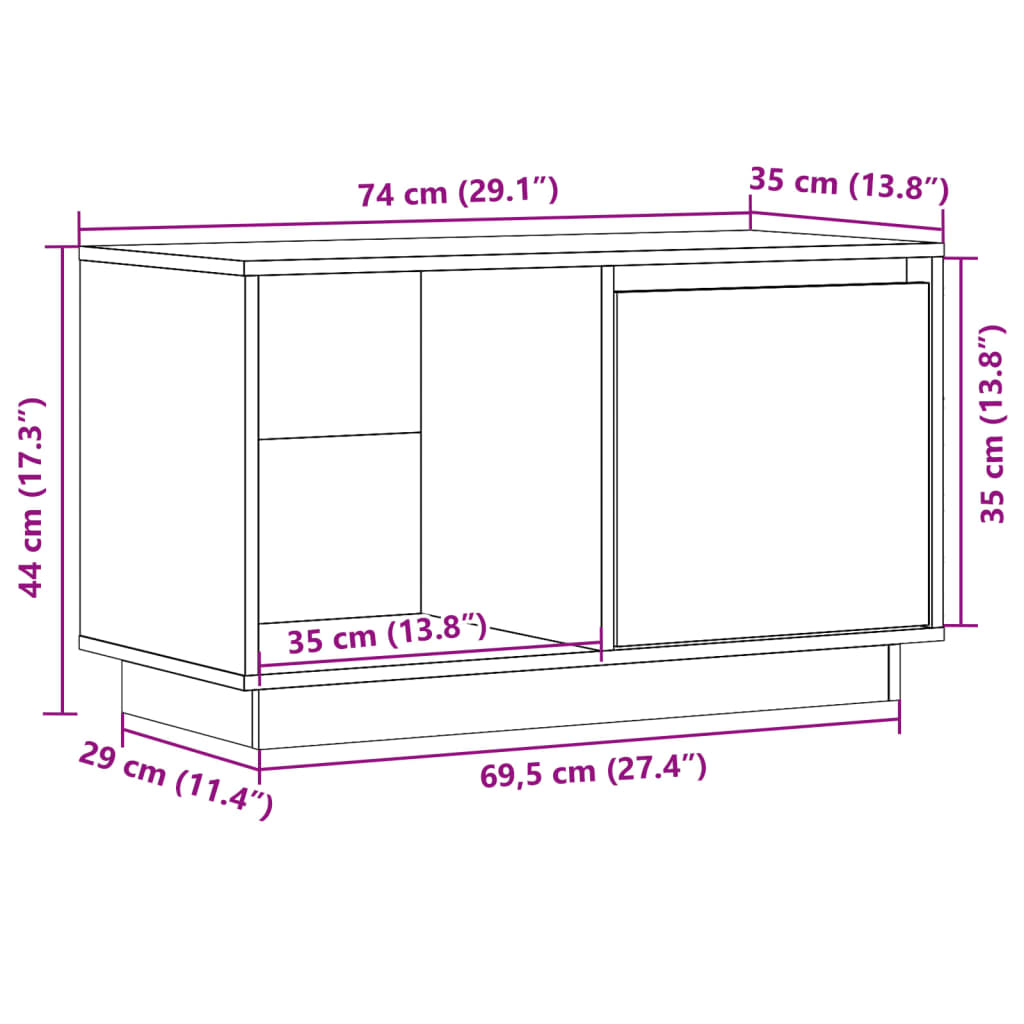 TV Cabinet Grey 74x35x44 cm Solid Wood Pine