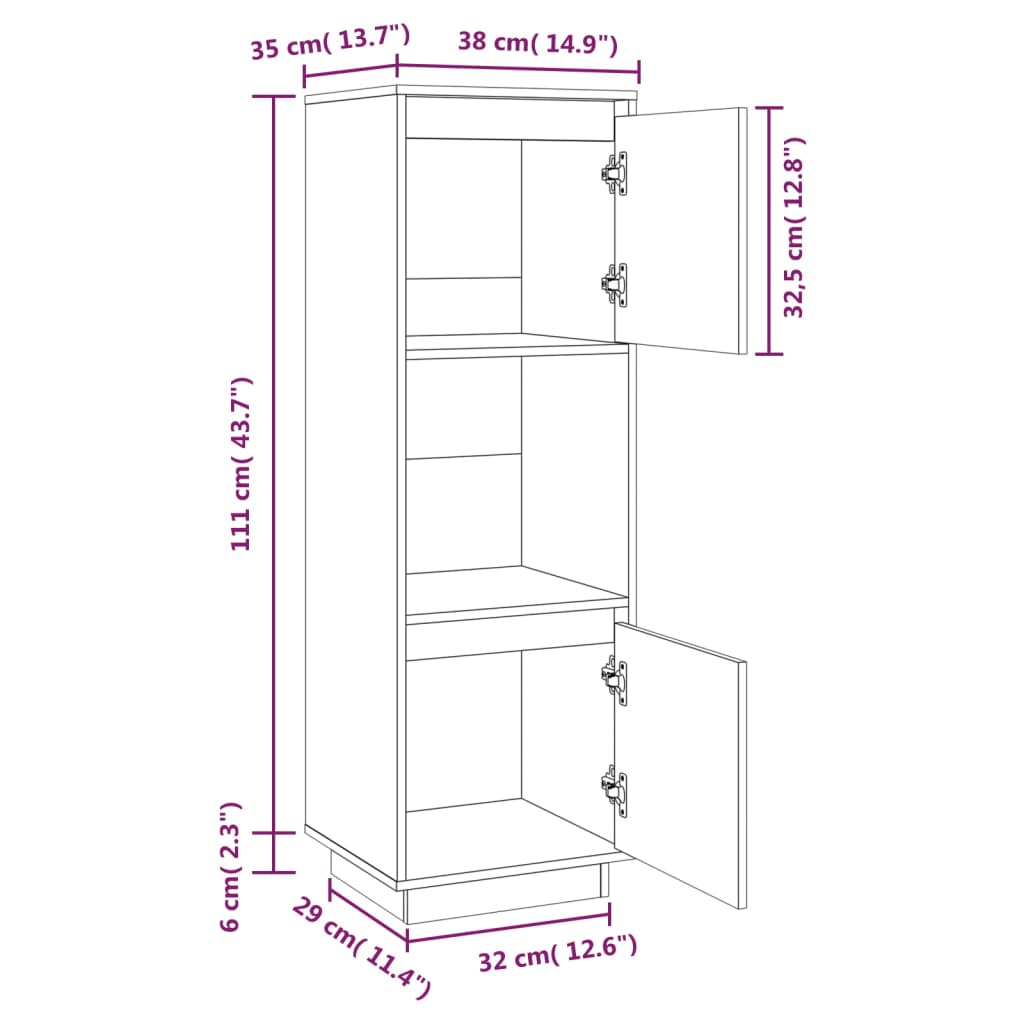 Highboard Honey Brown 38x35x117 cm Solid Wood Pine